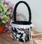 Black & White Wedding Isle Flower Girl Petal Basket with White Bow Flower Pattern Design